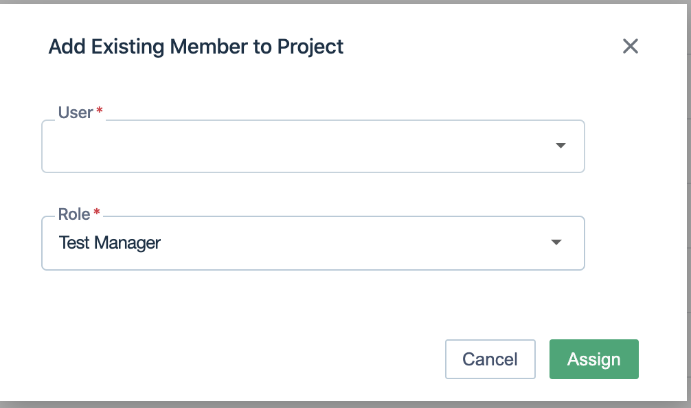 add existing member to project in Testsigma