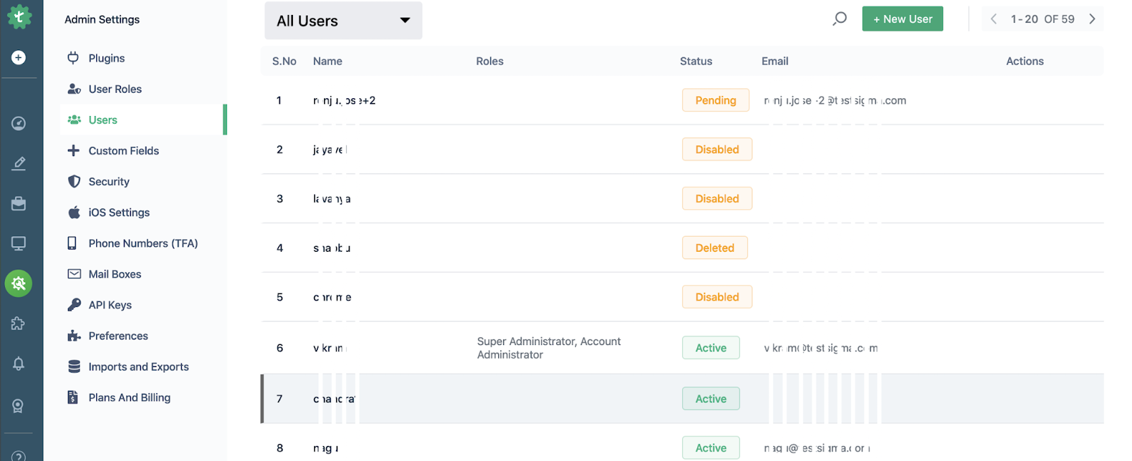 Users page in Testsigma
