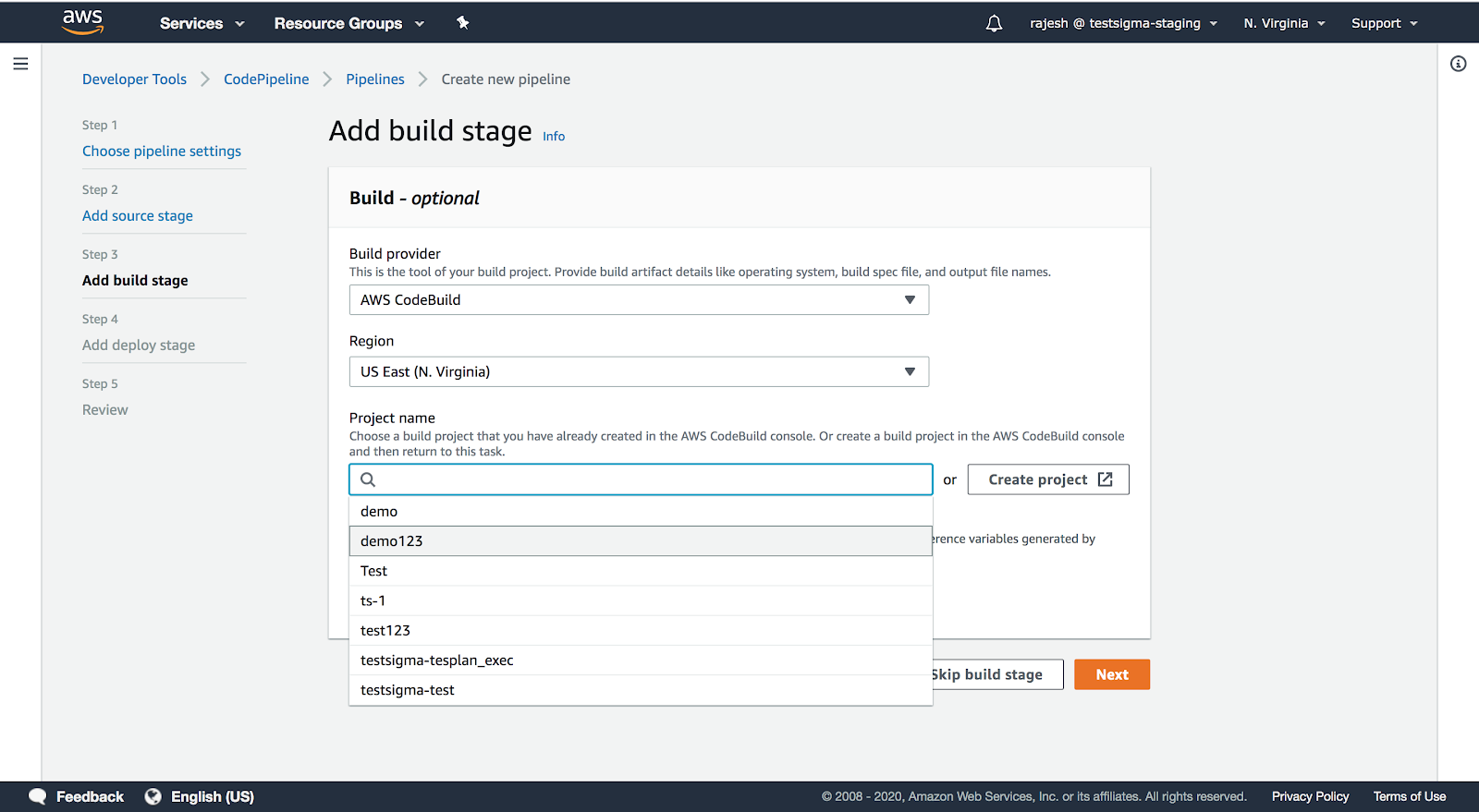 add build stage in AWS DevOps