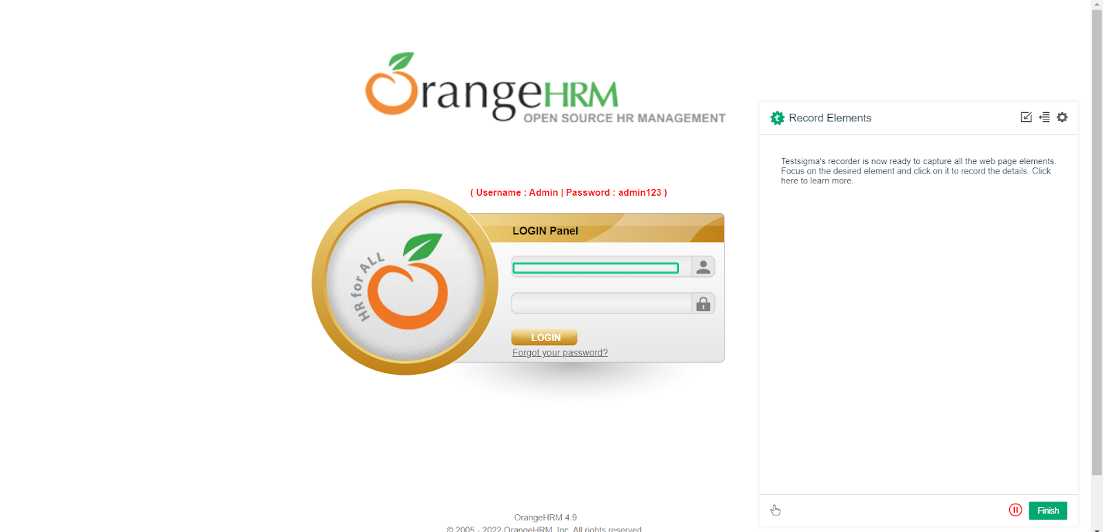 select one element while recording in Testsigma