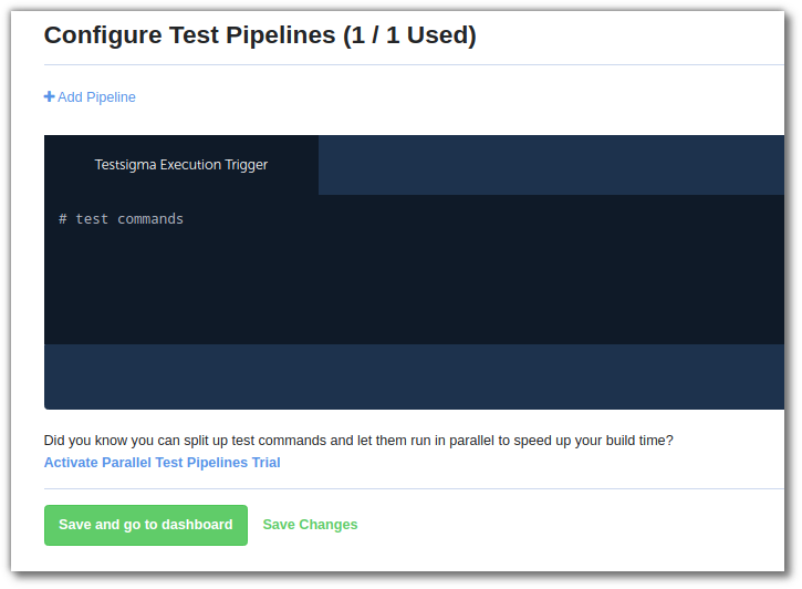 configure test pipelines in codeship CI