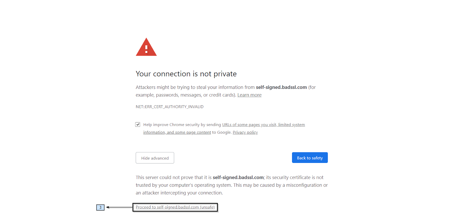 Google Chrome Connection not private Error Advanced