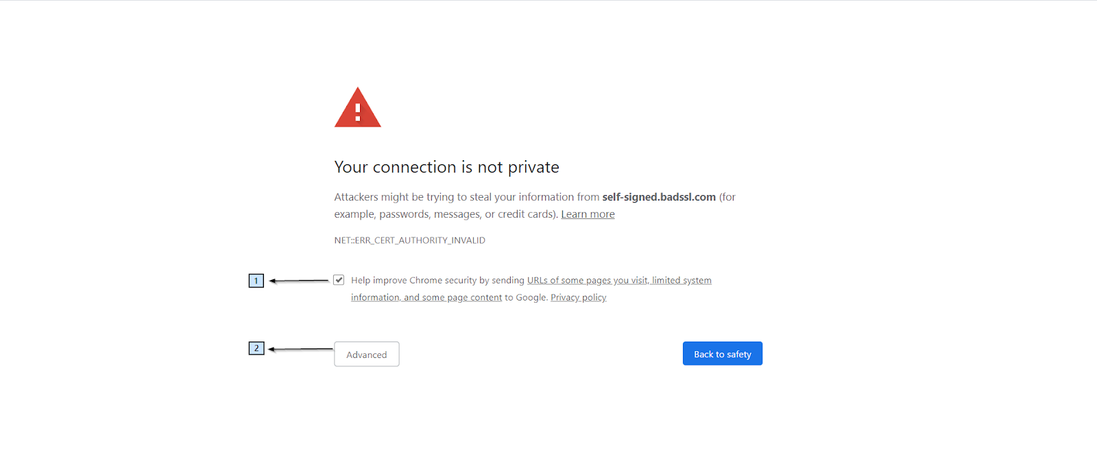 Google Chrome Connection not private Error