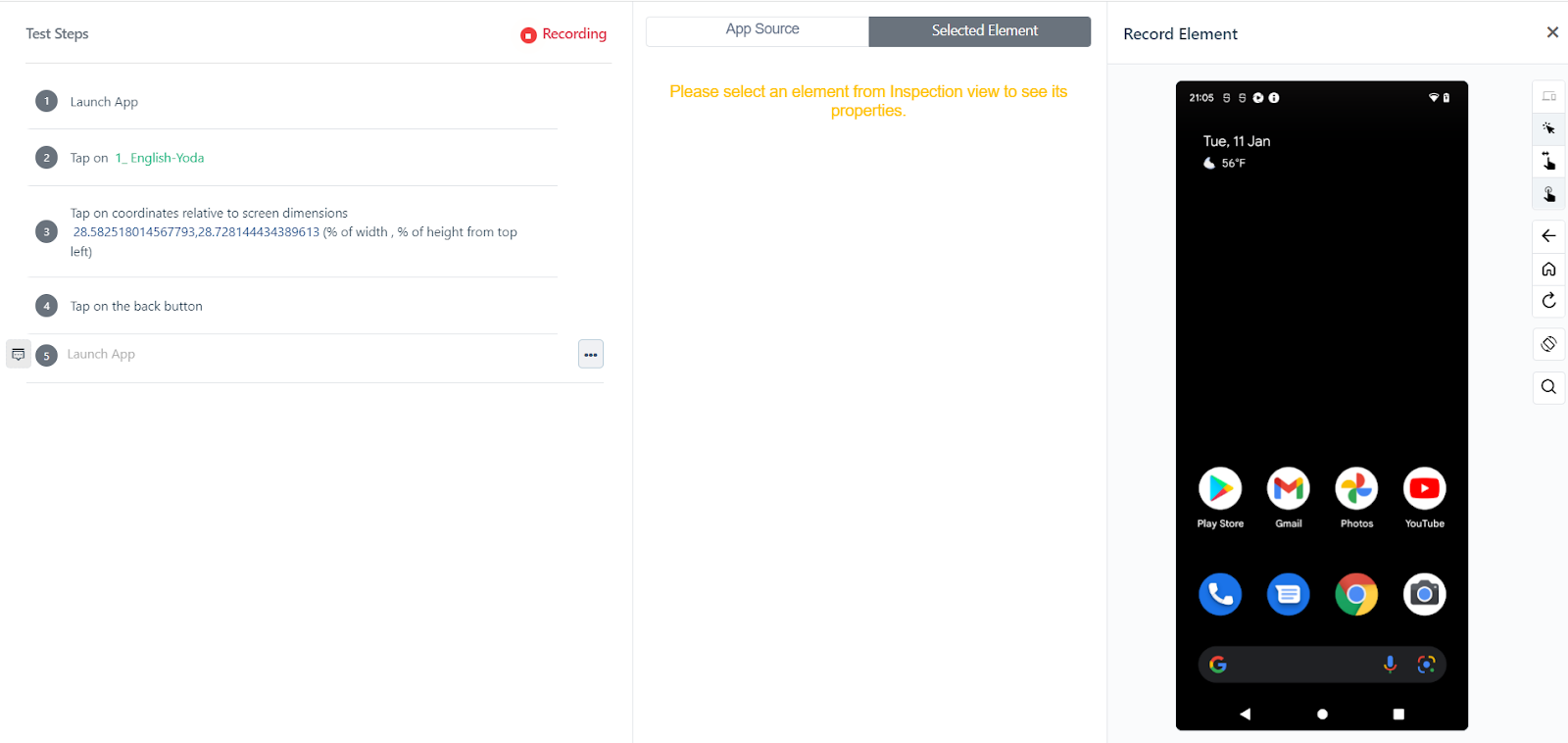 go to homepage for android step recorder in Testsigma