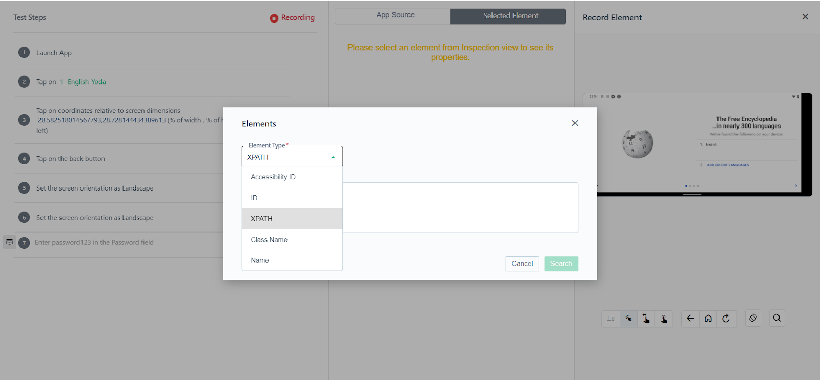 android step recorder in Testsigma