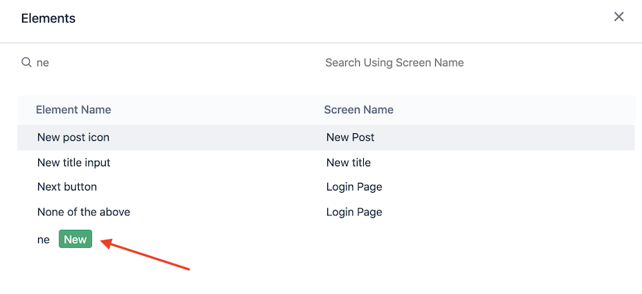 add new element with a new name on test case page for iOS project in Testsigma