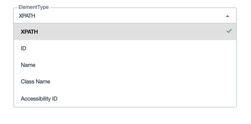 element type dropdown values on the create element form for android project in Testsigma