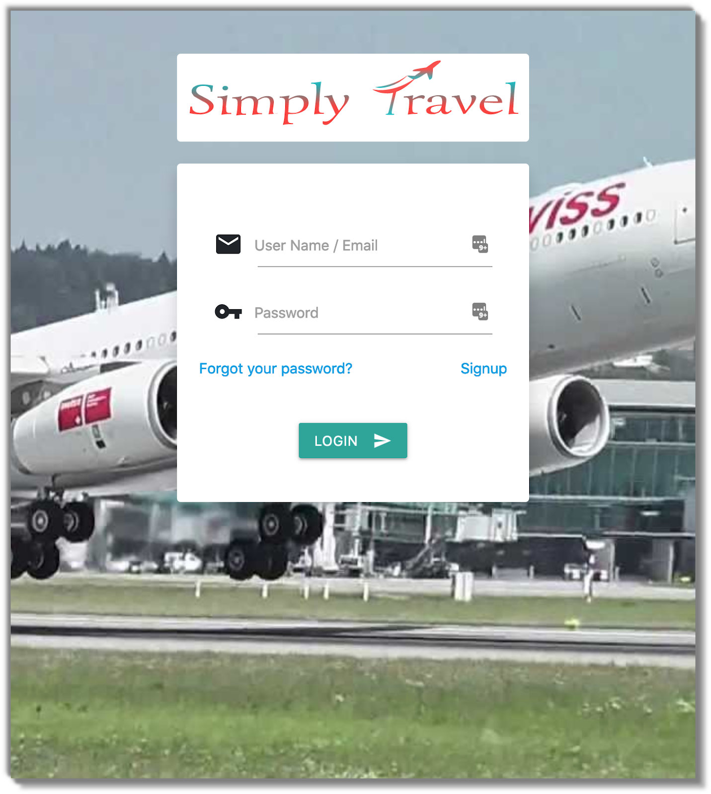 Simply Travel login page