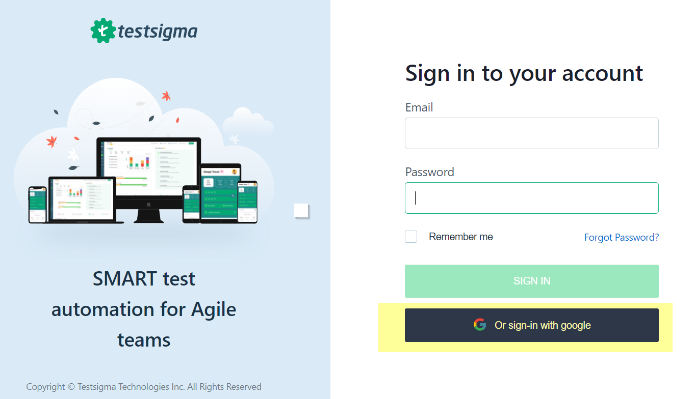 SSO enabled Testsigma login