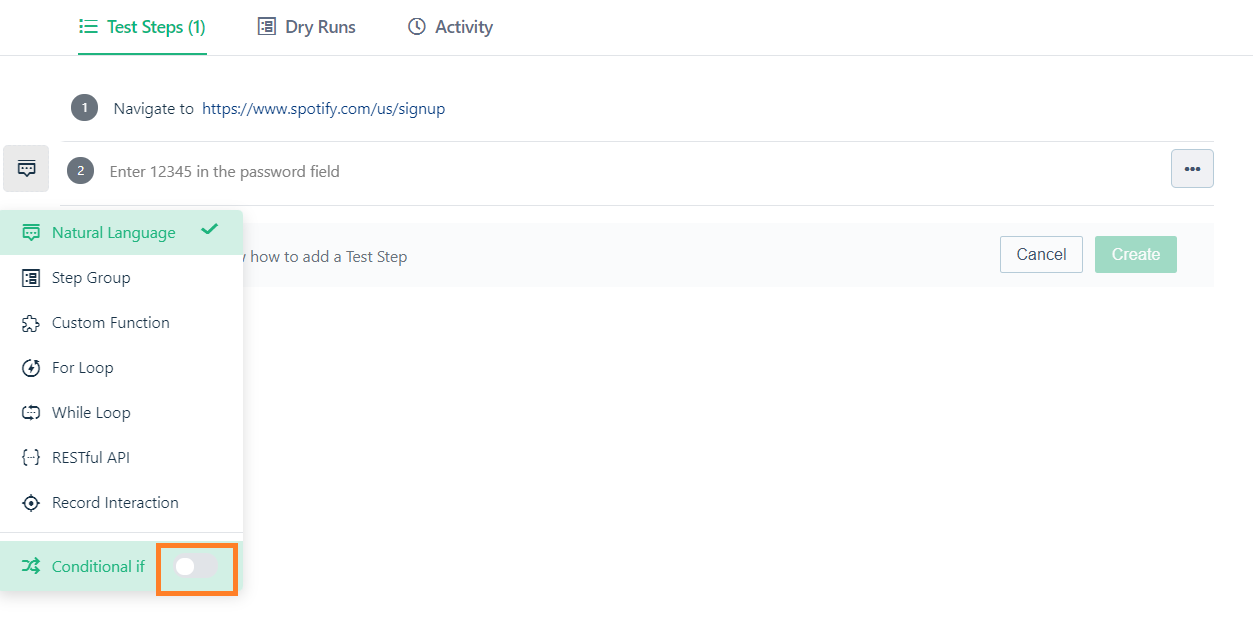 add conditional if to test step
