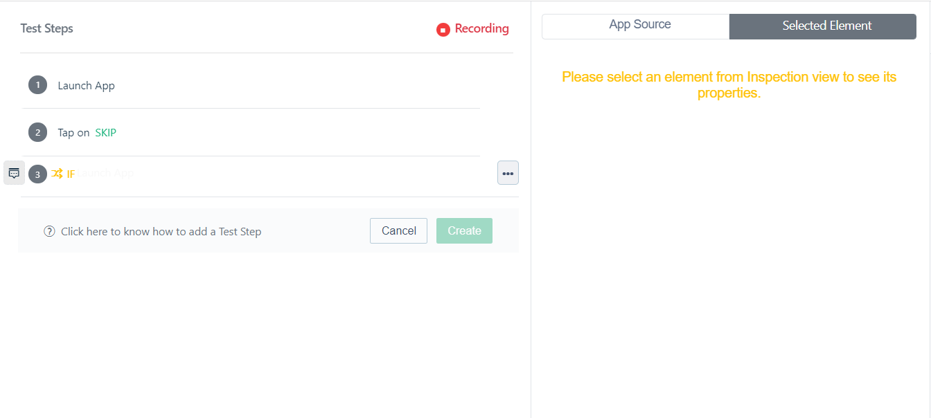 if condition test step when recording via Recorder on Testsigma recorder