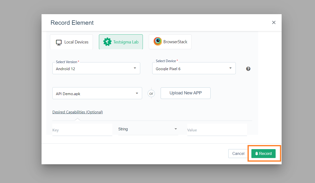record button when recording elements when adding if condition via Testsigma recorder