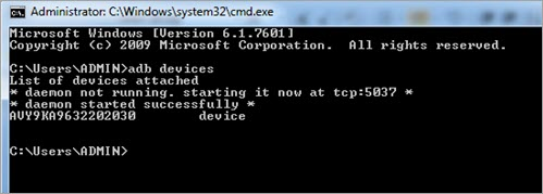 adb devices command execution
