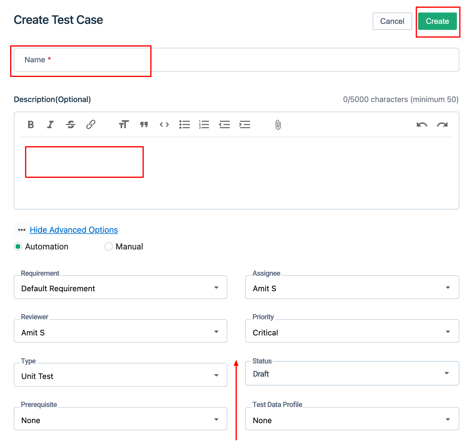 create new test case