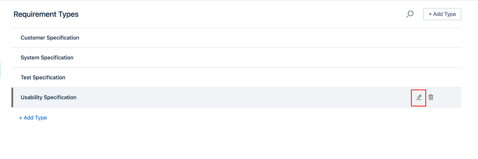 requirement type edit button