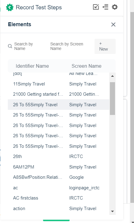 Elements screen to reuse elements in Testsigma recorder
