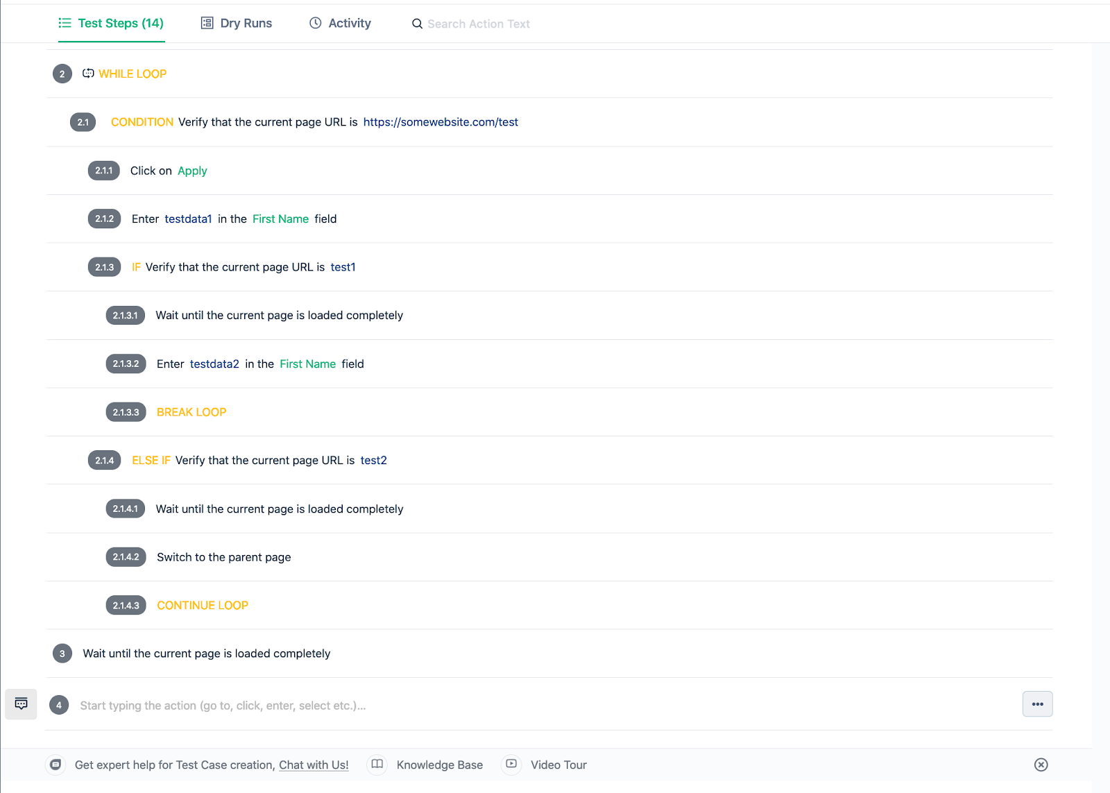 Add Continue in Test Case Details 
