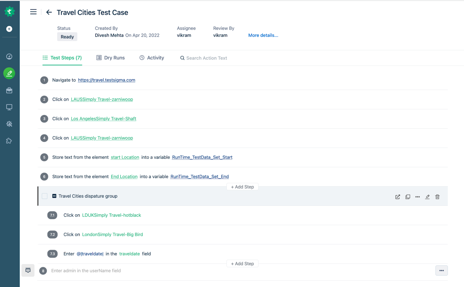 Step Group Data Driven on test case