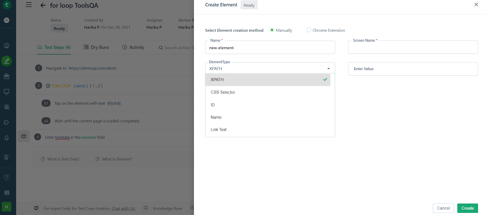 Create Element Locator Type Dropdown