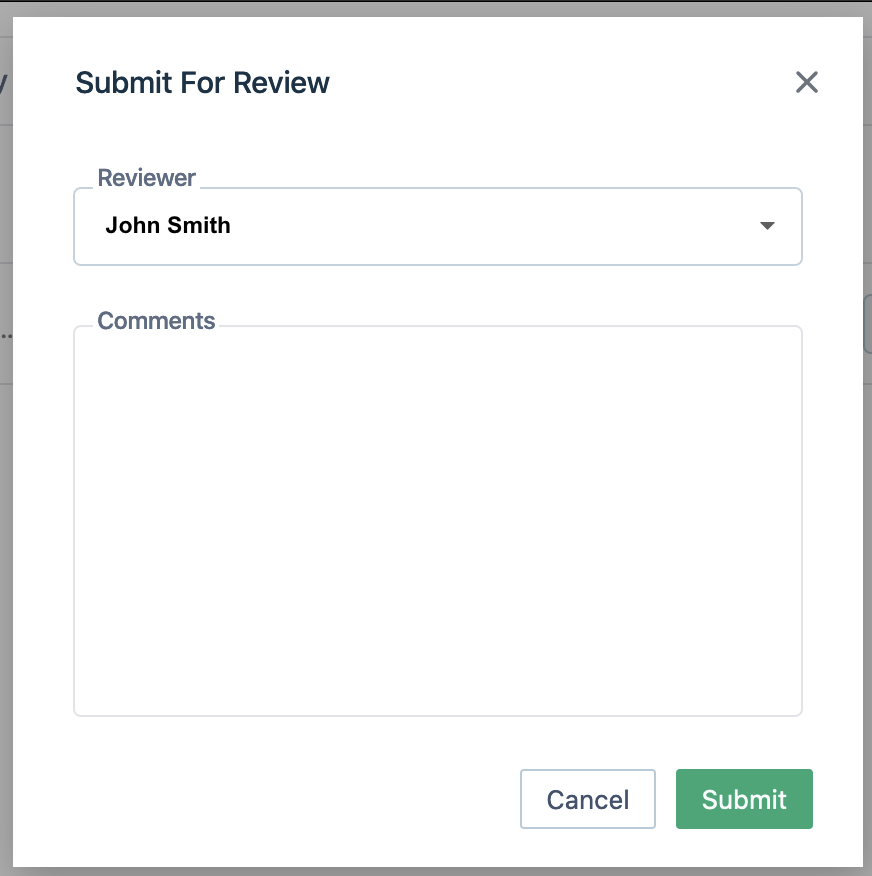 Submit for Review form for a test case in Testsigma