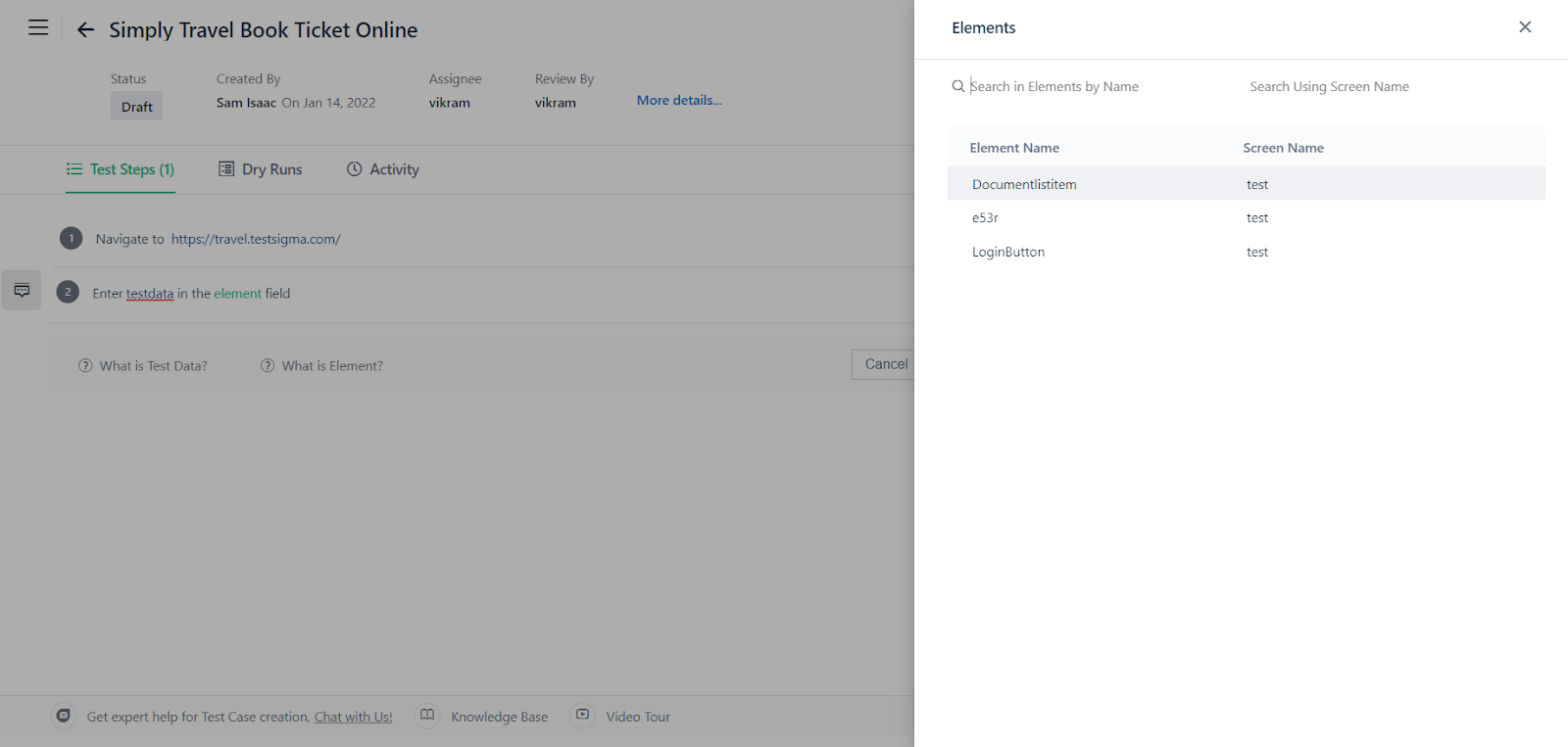 Element suggestions popup with existing Element