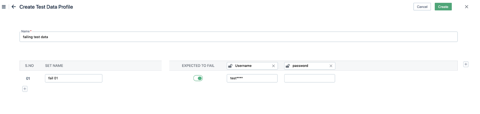 creating test data profile to fail a test case in Testsigma