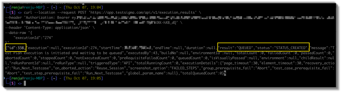 run ids from API response under the json key id