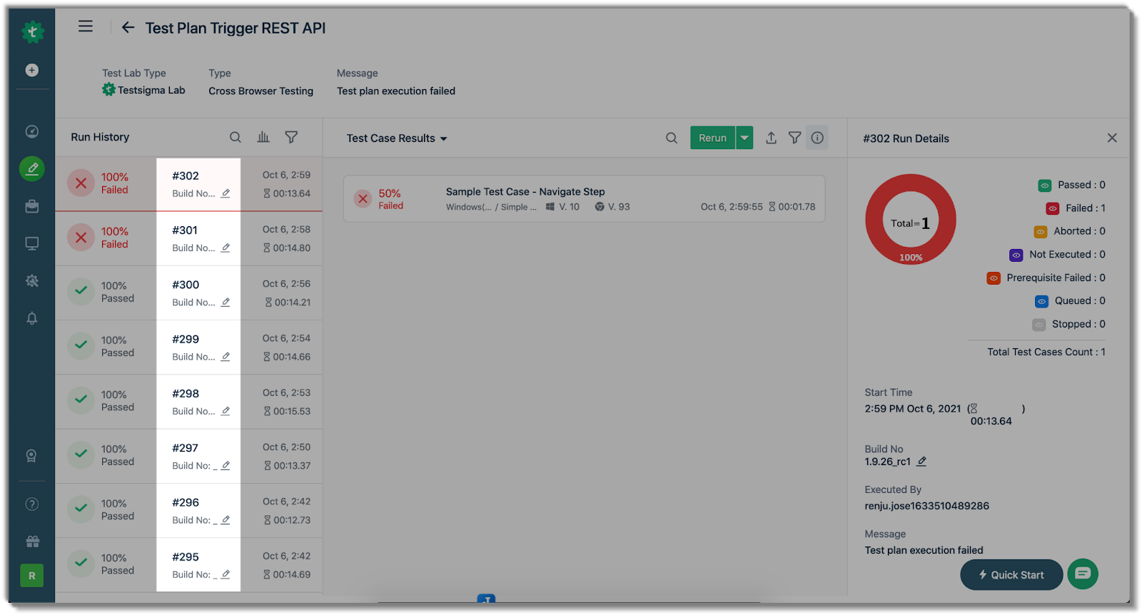 run ids that can be used to trigger test plans in Testsigma