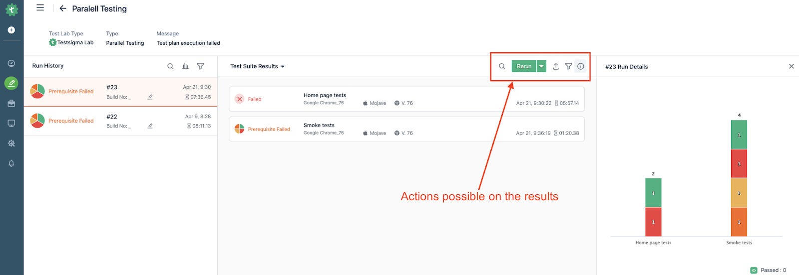 Other options to filter and search test suite results in Testsigma
