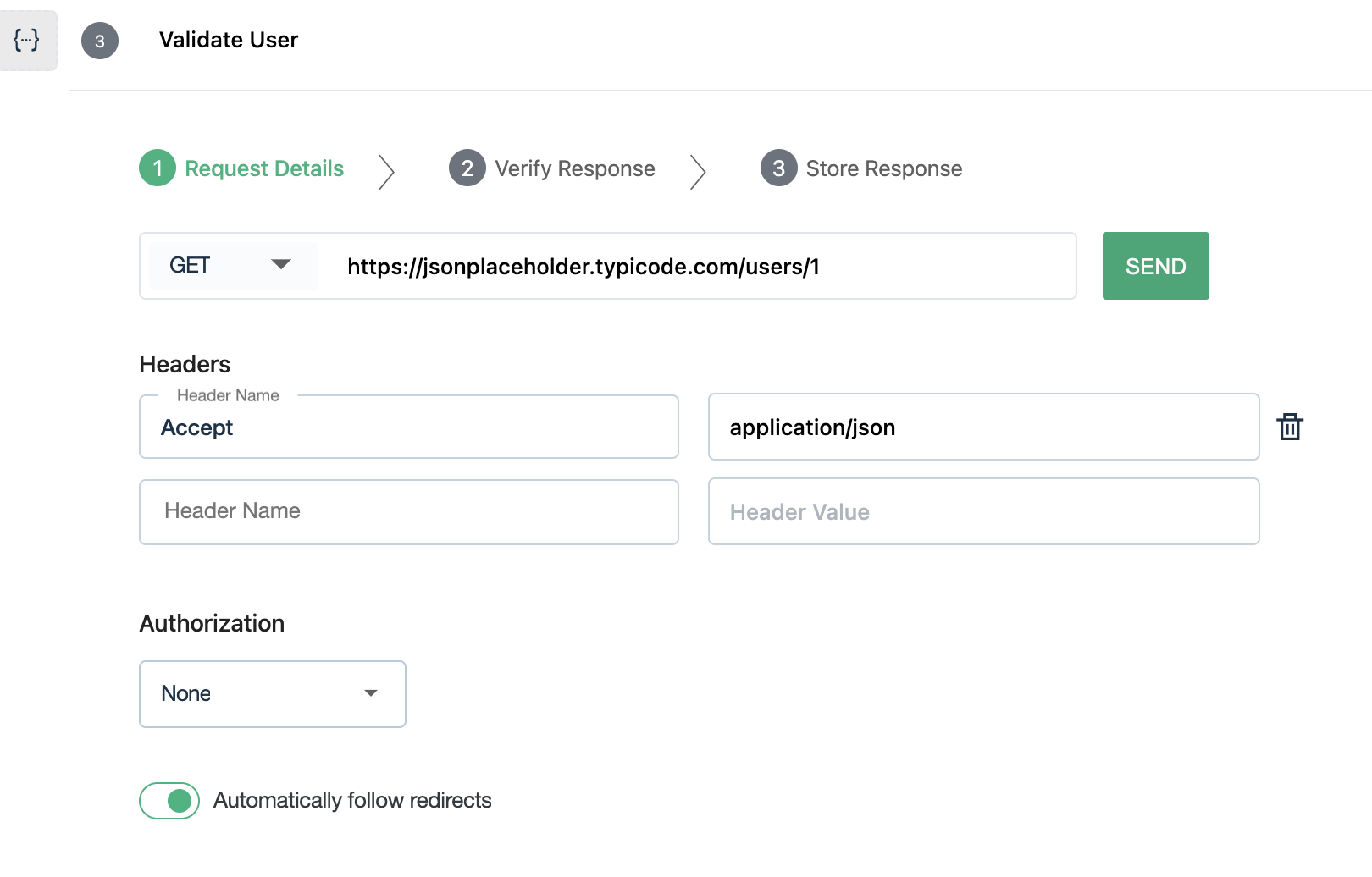 Get request to validate user data