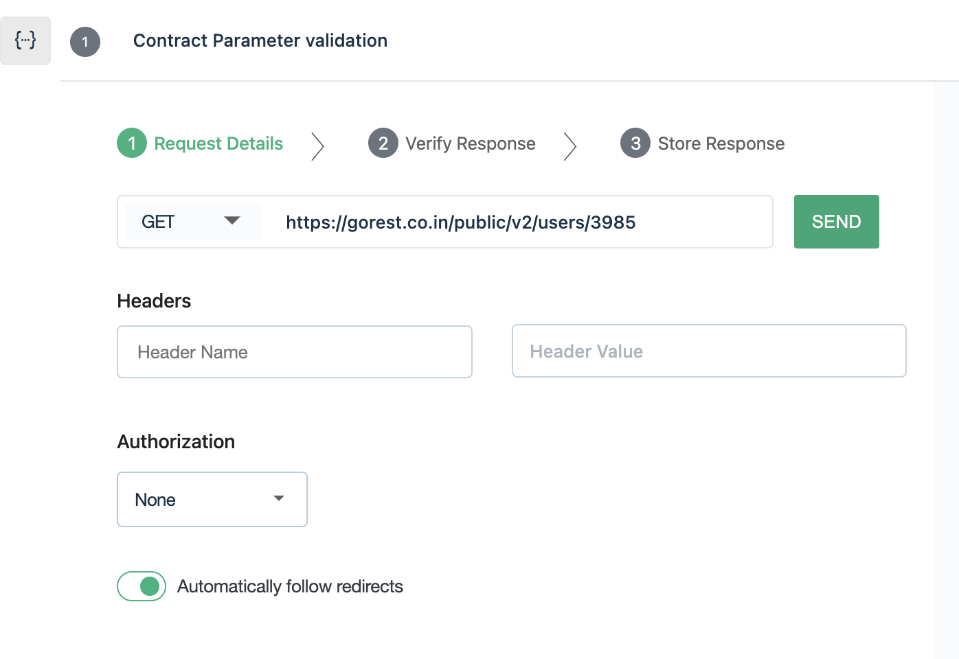 Request Details while adding a Get API to execute contract testing via Testsigma