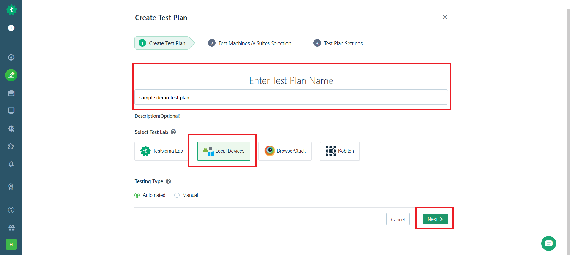 Add a new test plan name