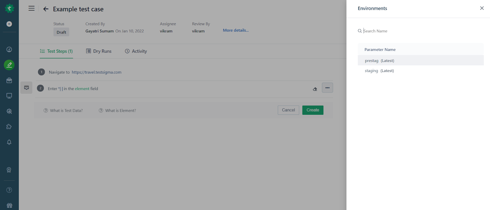 environment test data input