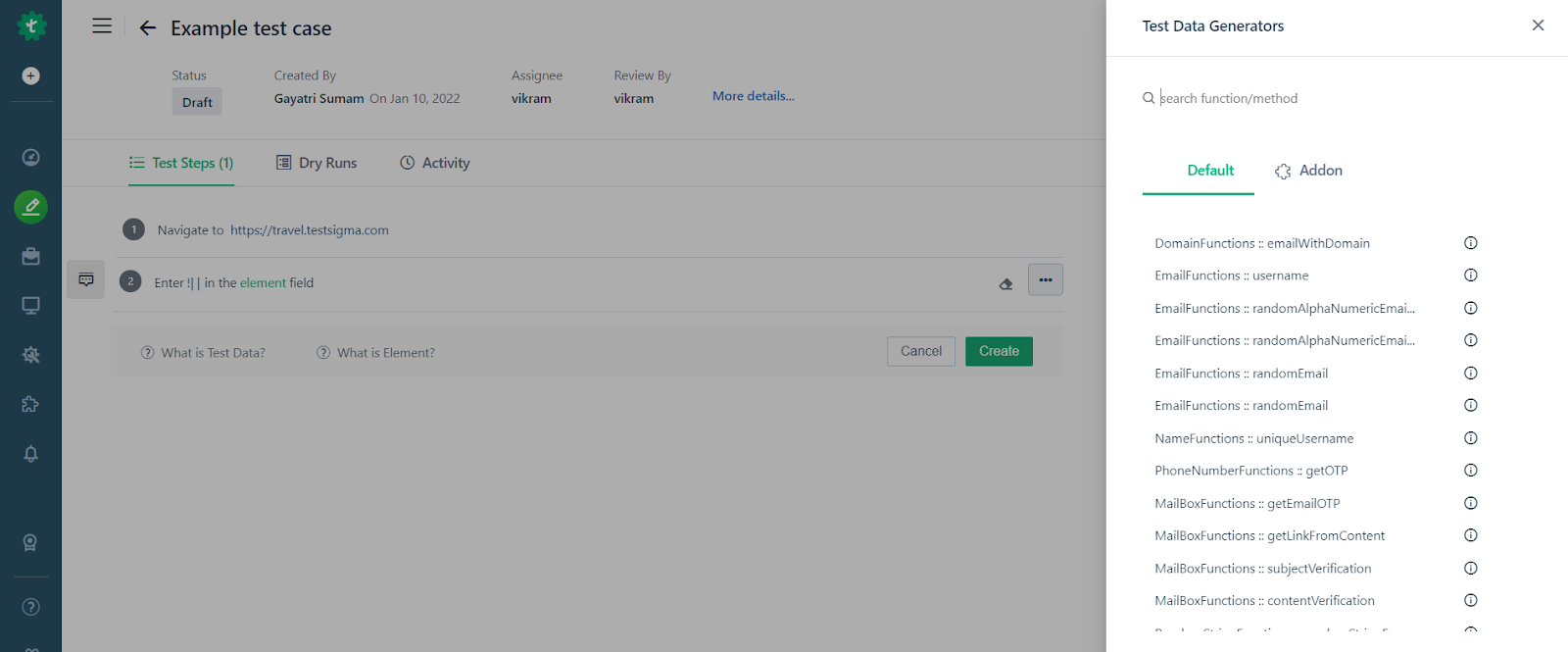 function test data input
