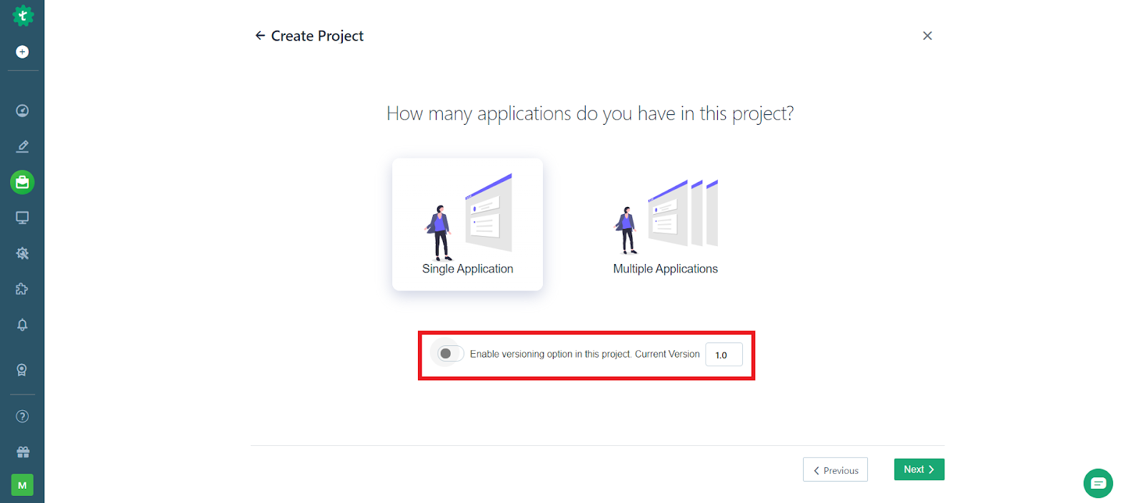 option to enable versioning option for a project in Testsigma